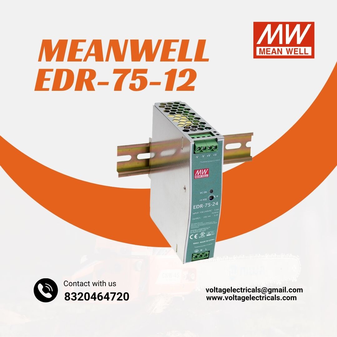 MEAN WELL EDR-75-12 12V 6.3A 75W DIN Rail Power Supply in Vadodara, Gujarat, India